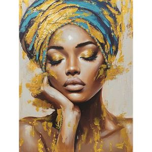 КАРТИНА НА ПЛАТНО ЗЛАТИСТО-СИНО-КАФЯВО БОХО ЖЕНА 90x120 СМ 6/KIB