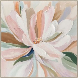 КАРТИНА НА ПЛАТНО РОЗОВО/ЗЕЛЕНО ЦВЕТЕ В РАМКА - 102.5x102.5x3.5 см 6 бр./КУТИЯ