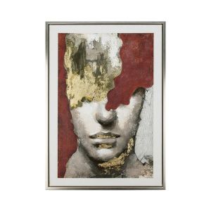 КАРТИНА НА ПЛАТНО С ЛИЦЕ В ЧЕРВЕНО/ЗЛАТНО/СИВО С РЕЛЕФЕН ЕФЕКТ В РАМКА - 50x70x3.8 см 10/КУТИЯ