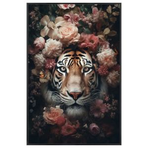 КАРТИНА НА ПЛАТНО С ПАСТЕЛНИ ЦВЕТЯ И ТИГЪР, В РАМКА - 60x90x3.5 см 15/КУТИЯ