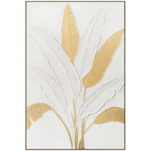 КАРТИНА НА ПЛАТНО С РЕЛЕФЕН ДИЗАЙН БАНАН В БЯЛ/ЗЛАТИСТ ЦВЕТ В РАМКА - 82.5x122.5x3.5см 8 БР./КУТИЯ