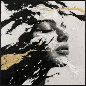 КАРТИНА НА ПЛАТНО ЧЕРНО/БЯЛО/ЗЛАТНО С РЕЛЕФЕН ДИЗАЙН НА ЖЕНА В РАМКА - 102.5x102.5x3.5 см 8 БР./КУТИЯ