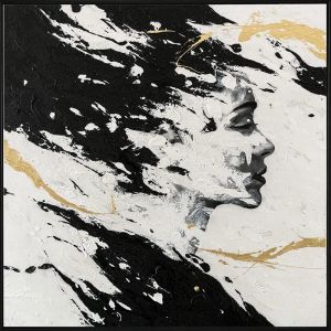 КАРТИНА НА ПЛАТНО ЧЕРНО/БЯЛО/ЗЛАТНО С РЕЛЕФЕН ДИЗАЙН НА ЖЕНА В РАМКА - 102.5x102.5x3.5 см 8 БР./КУТИЯ