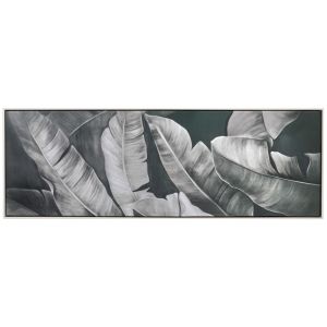 КАРТИНА С БАНАНОВИ ЛИСТА С БЯЛА РАМКА ВЪРХУ ПЛАТНО С ПРИНТ 40Х120 СМ