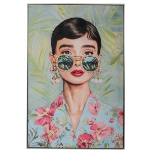 КАРТИНА С ЖЕНСКА ФИГУРА НА БРЮНЕТКА ВЪРХУ ПЛАТНО СЪС СРЕБЪРНА РАМКА 80X120 СМ