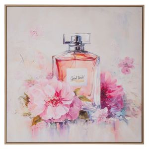 КАРТИНА С ПАРФЮМИ ВЪРХУ ПЛАТНО С ПЕЧАТ И ЛЕКА ЕСТЕСТВЕНА РАМКА 80X80 СМ