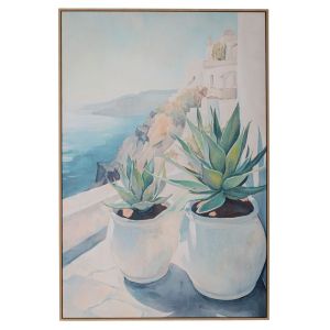 КАРТИНА С РАСТЕНИЯ ВЪРХУ ПРИНТИРАНО ПЛАТНО СЪС СВЕТЛА ЕСТЕСТВЕНА РАМКА 80X120 СМ