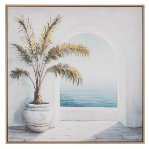 КАРТИНА С РАСТЕНИЯ ВЪРХУ ПРИНТИРАНО ПЛАТНО СЪС СВЕТЛА ЕСТЕСТВЕНА РАМКА 80X80 СМ