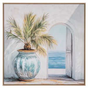 КАРТИНА С РАСТЕНИЯ ВЪРХУ ПРИНТИРАНО ПЛАТНО СЪС СВЕТЛА ЕСТЕСТВЕНА РАМКА 80X80 СМ