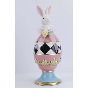 КЕРАМИЧЕН БУРКАН ЗА БИСКВИТКИ С ФОРМА НА ЯЙЦЕ СЪС ЗАЕК ОТВОР В ПАСТЕЛНИ НЮАНСИ 13,5X13,5X37СМ