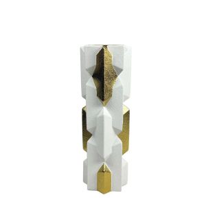 КЕРАМИЧНА ВАЗА БЯЛА/ЗЛАТНА КВАДРАТНА КРЪСТ ГОЛЯМА - 36,8 см 1/9 КУБ