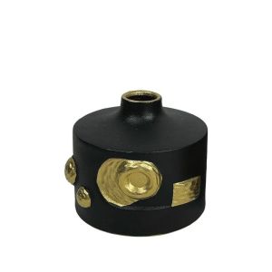 КЕРАМИЧНА ВАЗА ЧЕРНА, НИСКА СЪС ЗЛАТИСТИ ДОПЪЛНИТЕЛНИ ЧАСТИ - 16,5 см 1/12KIB