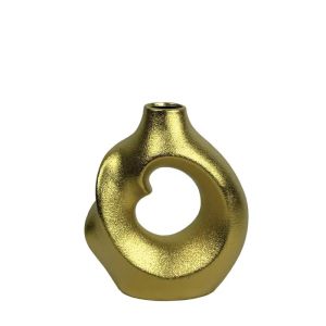 КЕРАМИЧНА ВАЗА, ЗЛАТИСТА, УСУКАНА С ДУПКА - 22,9 см 1/12KIB