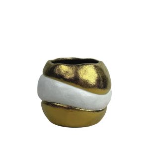 КЕРАМИЧНА ВАЗА-КУПА БЯЛА/ЗЛАТНА EMBODIMENT ДВОЙНА ГОЛЯМА - 22.4 см 1/6KIB