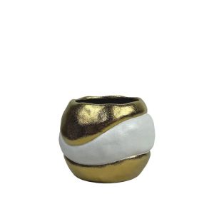 КЕРАМИЧНА ВАЗА-КУПА БЯЛА/ЗЛАТНА EMBODIMENT ДВОЙНА МАЛКА - 19.1 см 1/8KIB