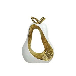 КЕРАМИЧНА ДЕКОРАТИВНА КРУША БЯЛА/ЗЛАТНА С ДУПКА - 25.4 см 1/12KIB