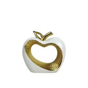 КЕРАМИЧНА ДЕКОРАТИВНА ЯБЪЛКА БЯЛА/ЗЛАТНА С ДУПКА - 19.8 см 1/16KIB