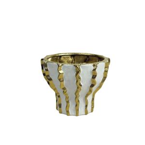 КЕРАМИЧНА КУПА БЯЛА СЪС ЗЛАТИСТИ ВЕРТИКАЛНИ ЗИГЗАКОВИ РАИТИ XSMALL - 17.8 см 1/12KIB