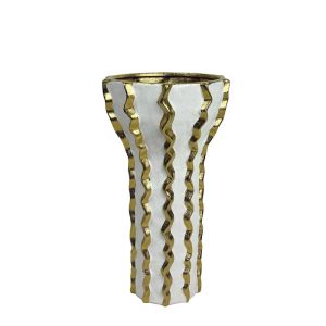 КЕРАМИЧНА КУПА БЯЛА СЪС ЗЛАТИСТИ ВЕРТИКАЛНИ ЗИГЗАКОВИ РАИТИ ГОЛЯМА - 32,5 см 1/6 КУБИЧКА