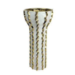 КЕРАМИЧНА КУПА БЯЛА СЪС ЗЛАТИСТИ ВЕРТИКАЛНИ ЗИГЗАКОВИ РАИТИ ИЗКЛЮЧИТЕЛНО ГОЛЯМА - 39,9 см 1/4 КУБЧЕТА