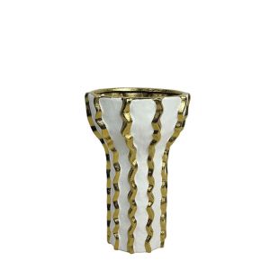 КЕРАМИЧНА КУПА БЯЛА СЪС ЗЛАТИСТИ ВЕРТИКАЛНИ ЗИГЗАКОВИ РАИТИ СРЕДНА - 25,4 см 1/8 КУБ