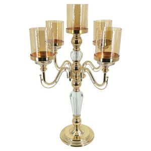 КЛАСИЧЕСКИ МЕТАЛИК СВЕЩНИК В ЗЛАТИСТ/БЯЛ/МЕДЕН ЦВЯТ С КРИСТАЛИ, 5 МЕСТА - Φ36x60см, 6 БР./КУТИЯ