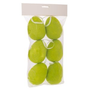 Комплект 12 висящи яйца флок в зелен цвят 30x14x6,5 см