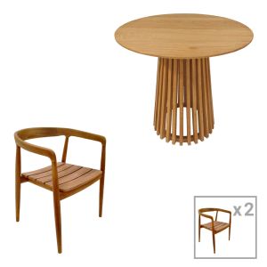 КОМПЛЕКТ МАСА И СТОЛОВЕ 3 ЧАСТИ NOODY-KENDA I ТИКОВО ДЪРВО В ЕСТЕСТВЕН НЮАНС D80X75