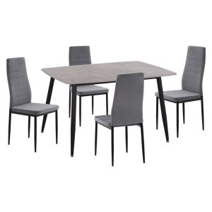 КОМПЛЕКТ МАСА И СТОЛОВЕ 5 ЧАСТИ RAVEN HM21224.03 КЕРАМИЧЕН ПЛОТ СИВ МРАМОР - СИВО КАДИФЕ