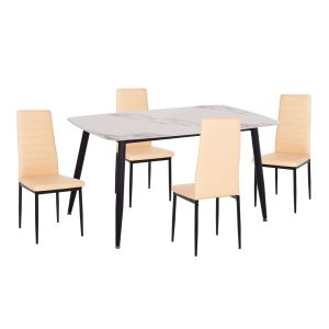 КОМПЛЕКТ МАСА И СТОЛОВЕ 5 ЧАСТИ RAVEN HM21266.02 КЕРАМИЧЕН ПЛОТ С МРАМОРЕН ВИД НА КАЛАКАТА - PU В КРЕМАВО БЯЛО