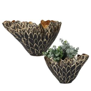 КОМПЛЕКТ МЕТАЛНИ ВАЗИ/2 ЧЕРНИ/ЗЛАТНИ ЛИСТА - Д: 48.3x22.9x28.6см, Ш: 40.6x19.7x22.9см 4/KIB