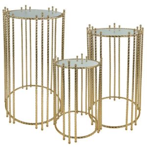 КОМПЛЕКТ МЕТАЛНИ МАСИ/3 ЗЛАТИСТИ КРЪГЛИ С ОГЛЕДАЛО-S:Φ28x50,M:Φ32x60,L:Φ38x70см 1/КУТИЯ