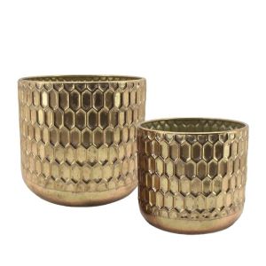 КОМПЛЕКТ МЕТАЛНИ САКСИЙКИ/2 ЗЛАТИСТИ КРЪГЛИ - Д:Φ35x30.5, Ш:Φ29x26см 2/KIB