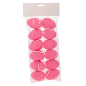 Комплект от 12 висящи яйца с флок в розов цвят 30x10x4 см