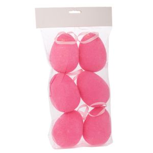 Комплект от 12 висящи яйца с флок в розов цвят 30x14x6,5 см