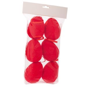 Комплект от 12 висящи яйца флок в червен цвят 30x14x6,5 см