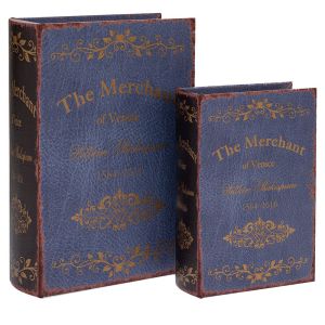 КОМПЛЕКТ ОТ 2 ДЕКОРАТИВНИ КУТИИ - КНИГИ В СИНЬО-КАФЯВ ЦВЯТ 19X7X27 СМ