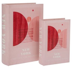 КОМПЛЕКТ ОТ 2 ДЕКОРАТИВНИ КУТИИ - КНИГИ В ЦВЯТ СЬОМГА 19X7X27 СМ