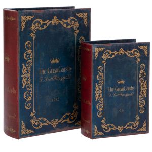 КОМПЛЕКТ ОТ 2 ДЕКОРАТИВНИ КУТИИ - КНИГИ В ЧЕРВЕНО-ЗЕЛЕН ЦВЯТ 19X7X27 СМ