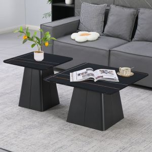 КОМПЛЕКТ ОТ 2 КВАДРАТНИ ХОЛНИ МАСИ, МЕТАЛ-СИНТЕРОВАН КАМЪК В ЦВЯТ ЧЕРЕН МРАМОР