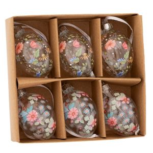 Комплект от 6 стъклени висящи яйца с шаблони 4x4x7 см