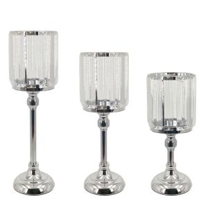 КОМПЛЕКТ СВЕЩНИЦИ/3 МЕТАЛНИ ЗЛАТИСТИ/БЕЛИ С КРИСТАЛИ - Р:Φ11x25, М:Φ11x33, Д:Φ11x38см 6/КУТИЯ