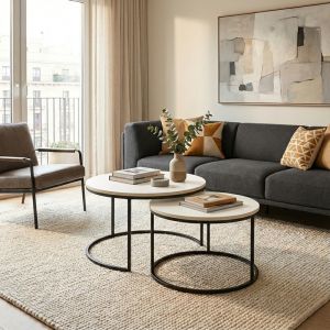 КОМПЛЕКТ ХОЛНИ МАСИ SOLME ОТ 2 ЧАСТИ С КРЕМАВО-ЧЕРНИ МЕТАЛНИ КРАКА