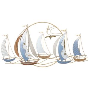 КРЪГЛА МЕТАЛНА СТЕННА ДЕКОРАЦИЯ С 5 ЛОДКИ - 113.7x59.1x4.4см 4/КУТИЯ