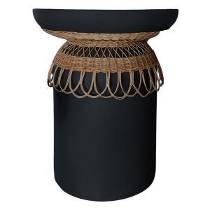 КРЪГЛА ПОМОЩНА МАСА PRILEP HM18159.01 ФИБРО ЦИМЕНТ В ЧЕРНО И РАТАН - Φ60X76.5HСМ.