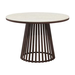 КРЪГЛА ТРАПЕЗАРНА МАСА FL06 С БЕЖОВА КЕРАМИЧНА ПОВЪРХНОСТ И МЕТАЛНА ОСНОВА В КАФЯВ ЦВЯТ 110X75СМ