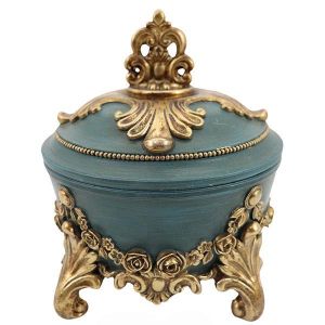 КУТИЯ ЗА БИЖУТА, ПОЛИРЕЗИН, ЗЕЛЕНО-ЗЛАТНО, 12X12X13CM