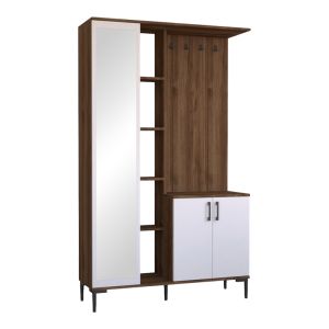 Мебел за антре Melena с огледало-закачалка бяло-орех 120x37.5x199см