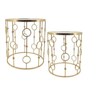 МЕТАЛЕН КОМПЛЕКТ МАСА/2 ЗЛАТИСТИ КРЪГЛИ/СЕРИЯ/ОГЛЕДАЛО - Д:Φ51x56.5, Ш:Φ44x51см 1/KIB