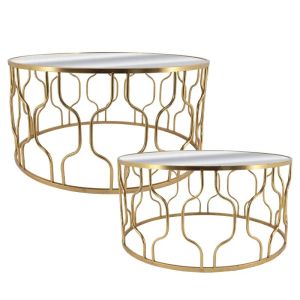 МЕТАЛЕН КОМПЛЕКТ МАСИ/2 ЗЛАТИСТИ КРЪГЛИ/НИСКИ/С ОГЛЕДАЛО - Д:Φ80x40, Ш:69.5x35см 1/KIB